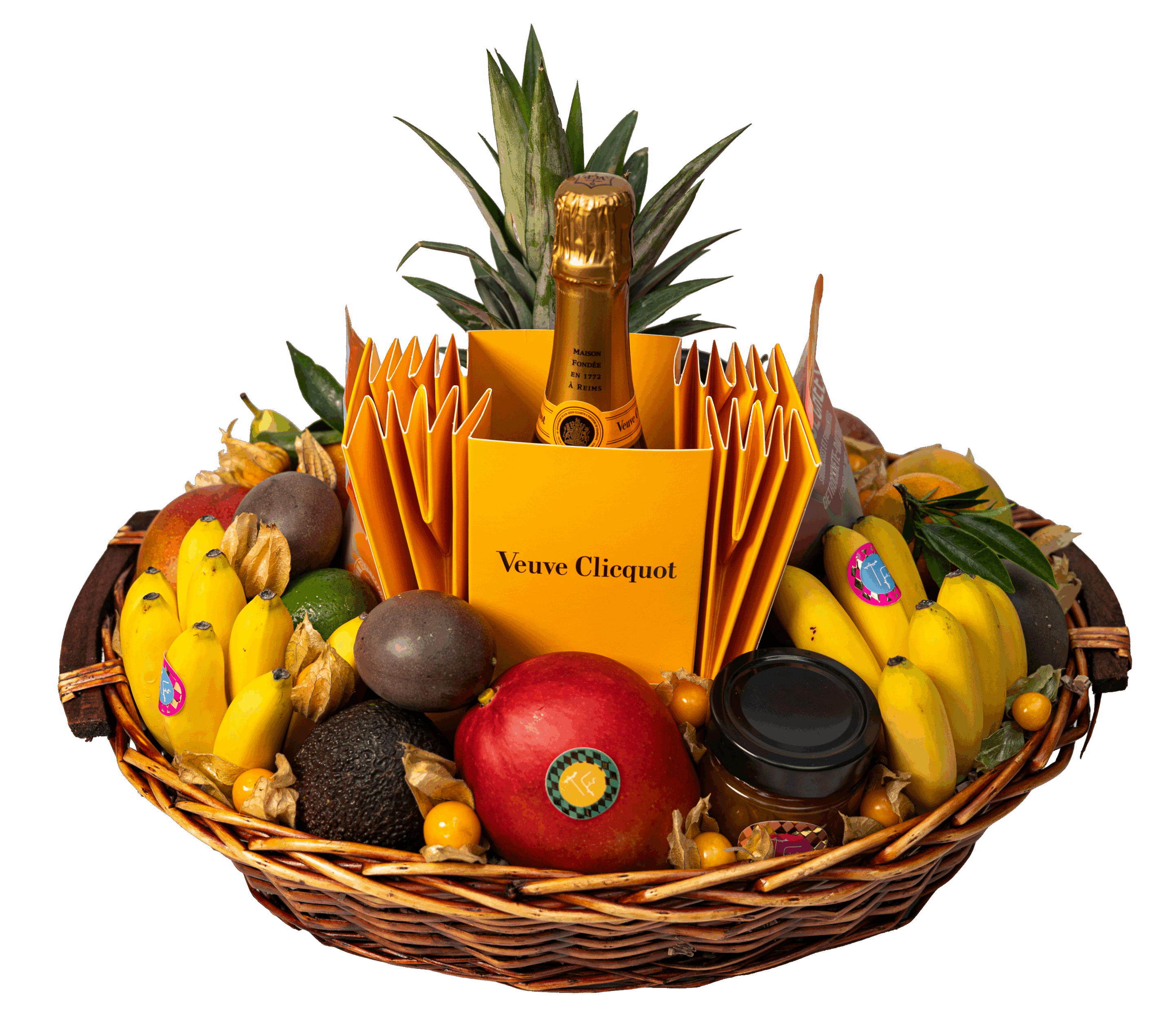 Panier de fruits gourmet exotiques vu de face